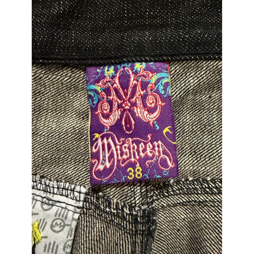 Miskeen Art Culture Jeans Mens 38 Black Denim Y2K Embroidered Streetwear Baggy
